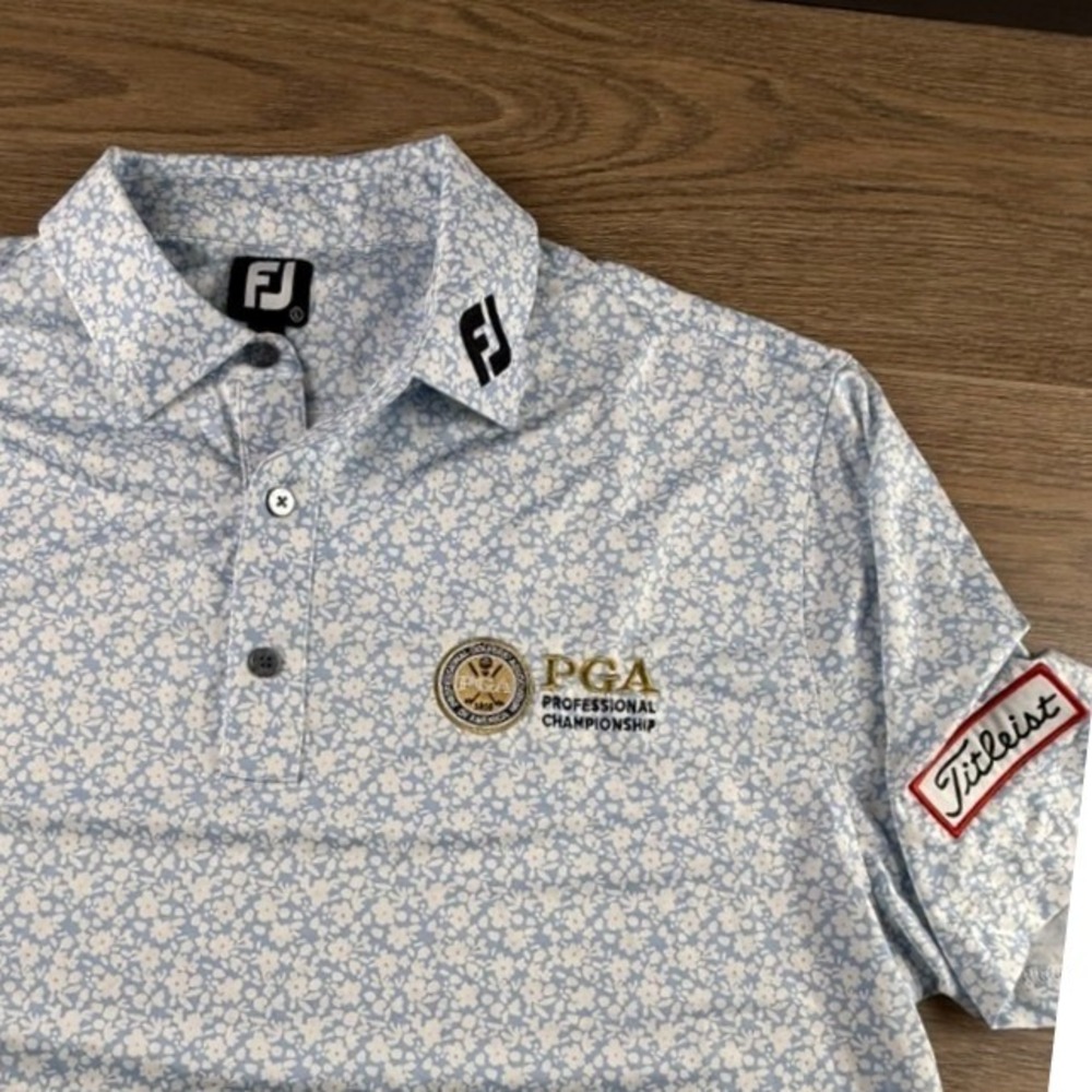 FootJoy Mens PGA Professional Championship Titleist Floral Golf Polo Blue Large